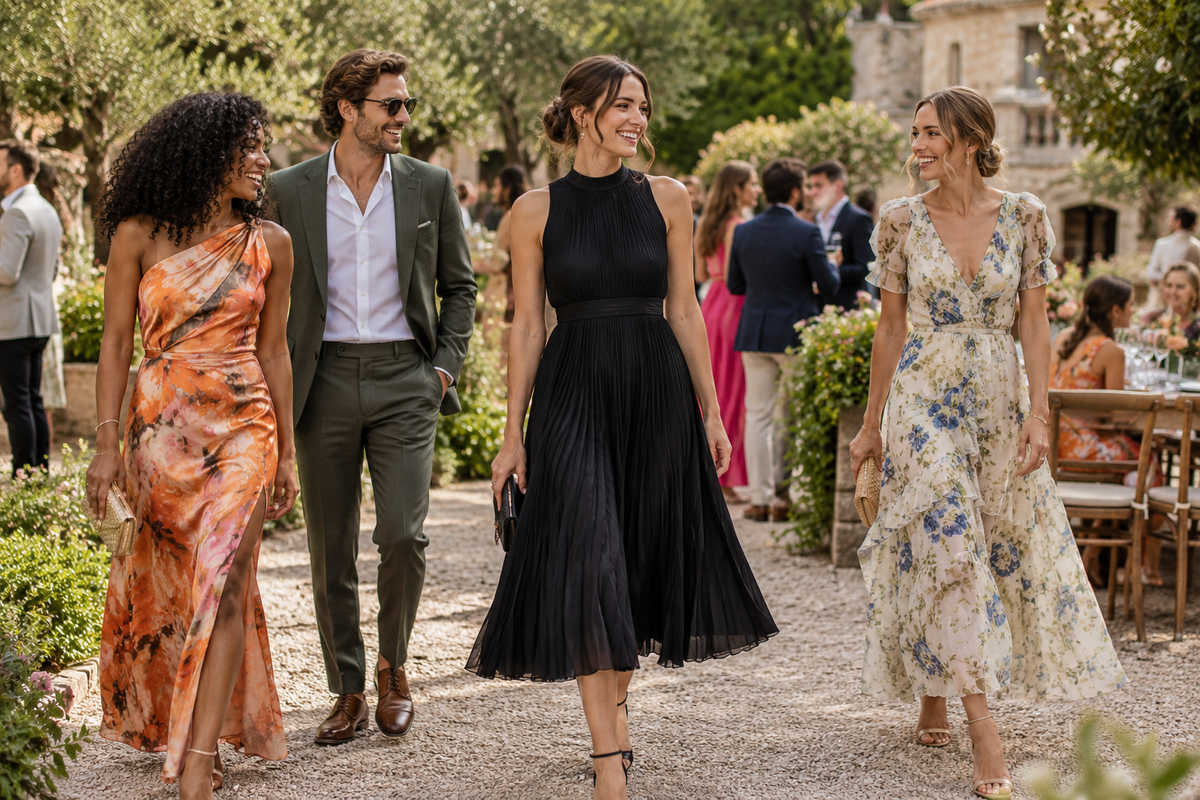 AI-generated editorial illustration for A Black Dress as a Wedding Guest: Make the Context Clear