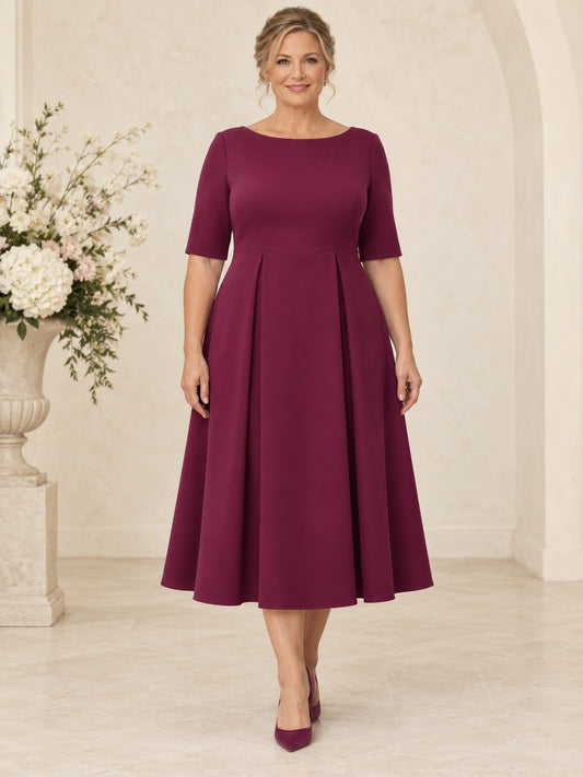 Robe de mère grande taille modeste bordeaux longueur thé à manches coudes