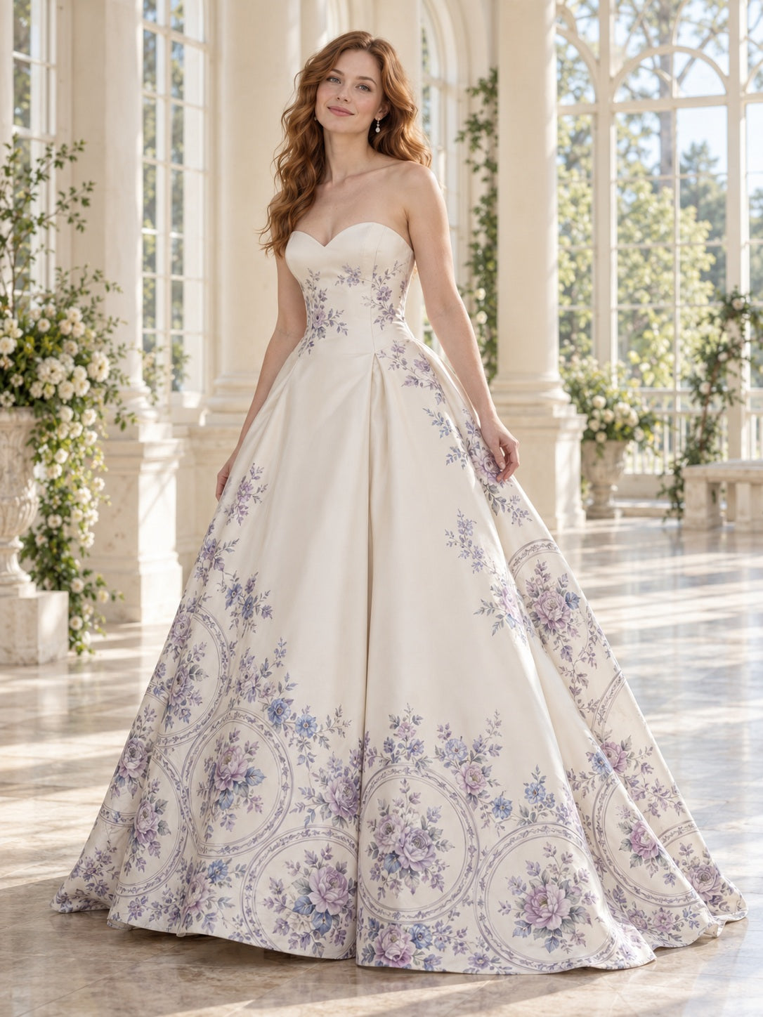 Trägerloses, elegantes Ballkleid-Brautkleid aus Mikado mit floraler Rosette